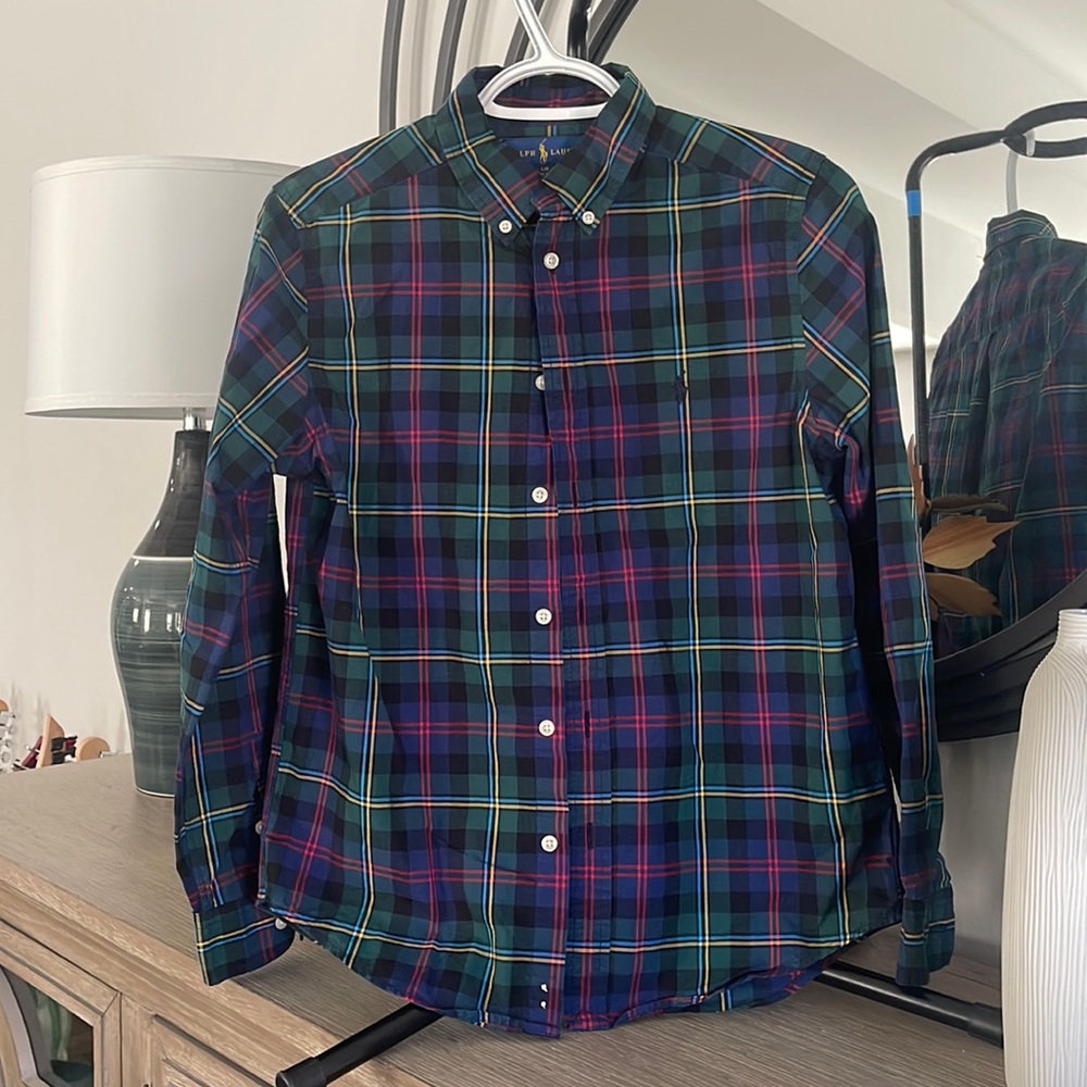 Ralph Lauren Big Boys Plaid Cotton Poplin Shirt size 14-16